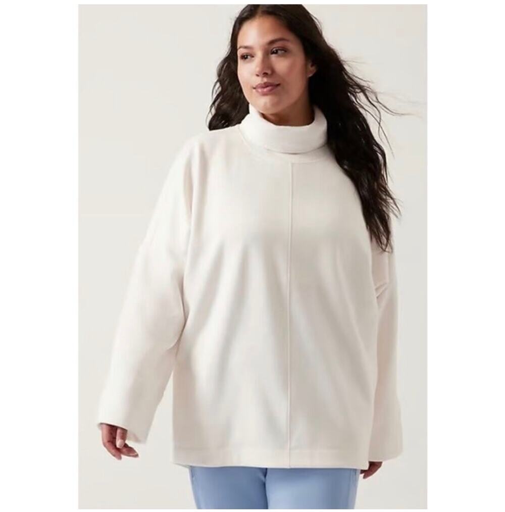 Athleta Sweatshirt Womens Small White Cozy Karma Fleece Funnel Neck Pullover New